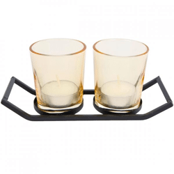 Tealight holder Rik black/orange 17 cm
