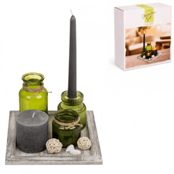 Out of the Blue decoratie giftset kaarsen groen 20 cm