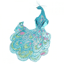 Peacock on clip glitter blue 18 cm