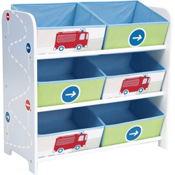 Vehicles - toy storage shelf with six boxes for children