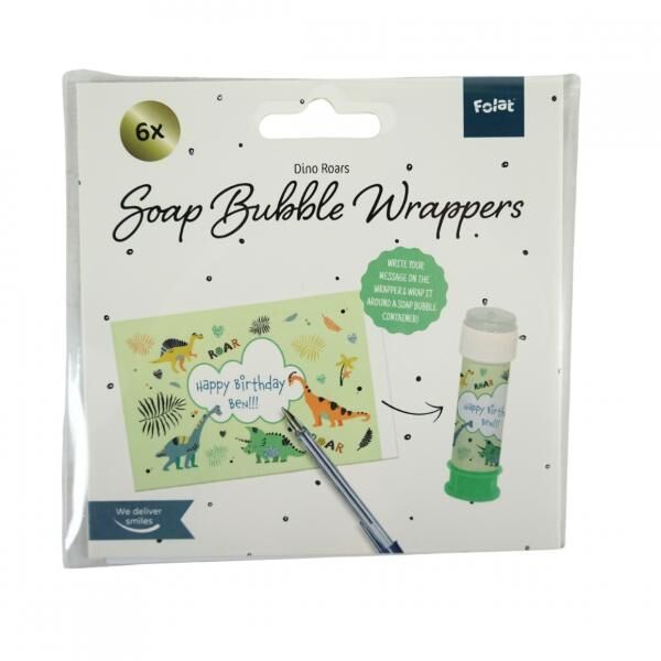 Folat Seifenblasenaufkleber Dino brüllt 11 cm 6 Stück