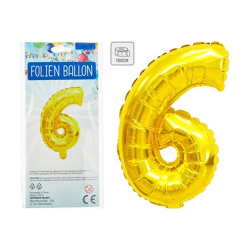 Foil balloon, number, 6, approx. 100cmH, gold