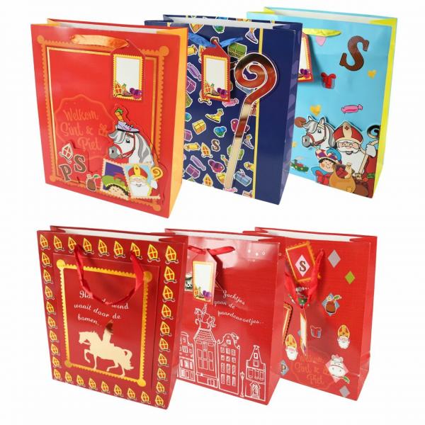Geschenktüte Sinterklaas 32 cm 6 Stück sortiert