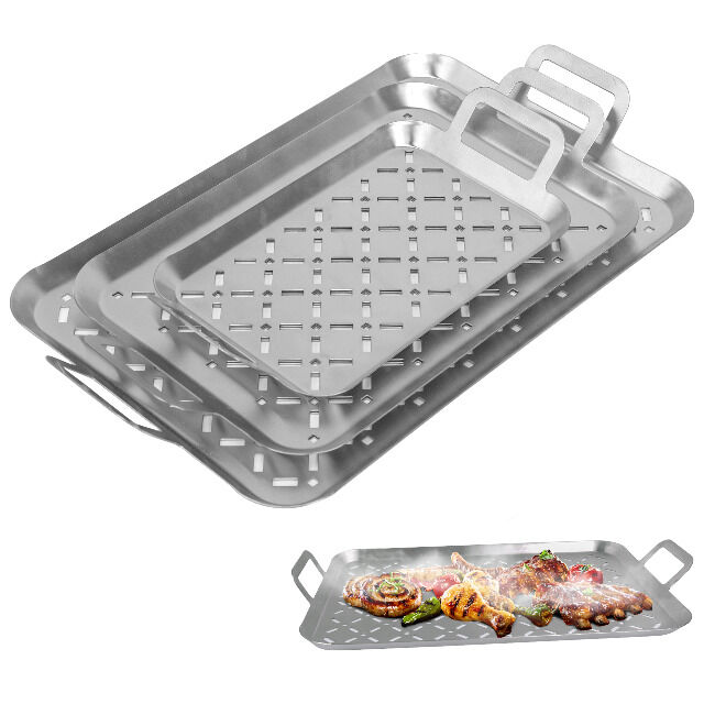  Stainless steel grill basket / grill tray, set of 3 