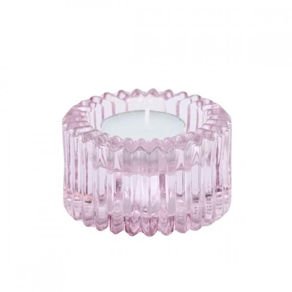 Housevitamin Kerzenhalter duo Ribb Glas rosa 8 cm