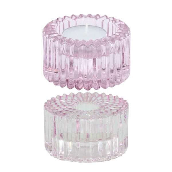 Housevitamin Kerzenhalter duo Ribb Glas rosa 8 cm