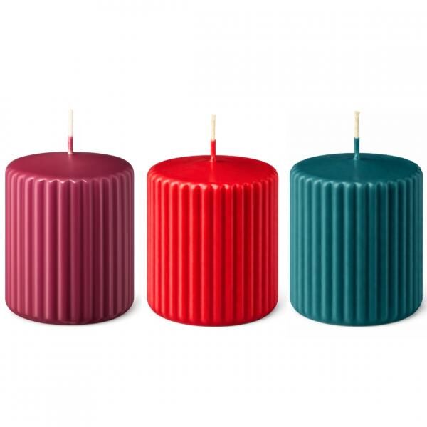 Kerze Ribb 6,5 x 7,5 cm 3 sortiert