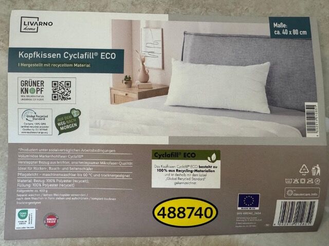 Kopfkissen Cyclafill ECO 40 x 80 cm – Neuware – nur Export außerhalb EU