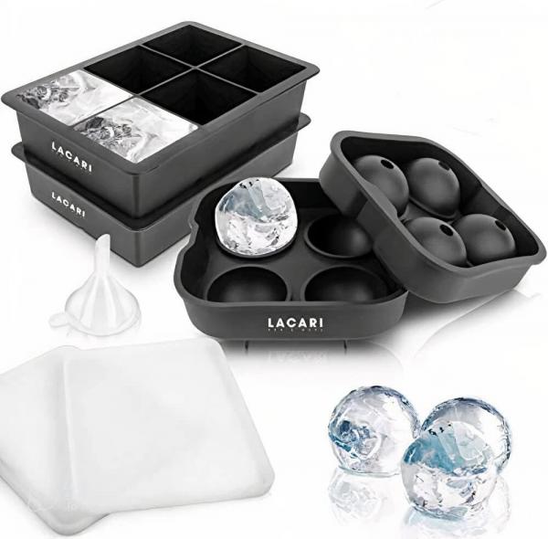 Silikon Eiswürfelform 3x Eiswürfel Form XXL rund und eckig mit Deckel Eis