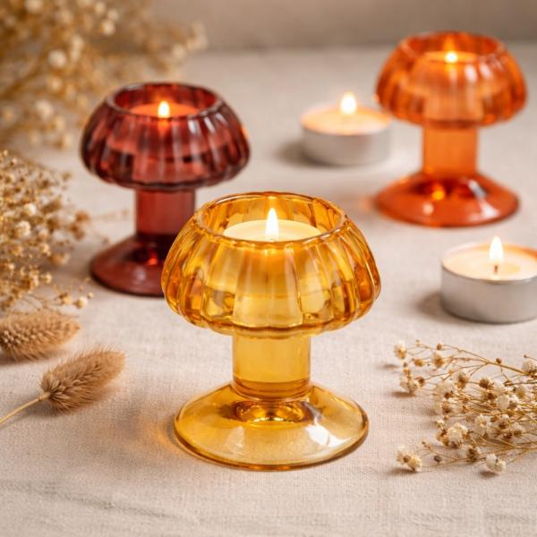 Tealight holder Nova Mushroom Fuchsia 9 cm