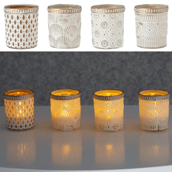 Tealight holder Oriental, white-gold, 4/s, approx.7cmH