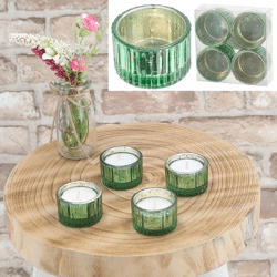 Tealight holder, round, green, set of 4, approx. 5cmD