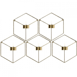 Wall tea light holder gold colored 20 cm set of 5