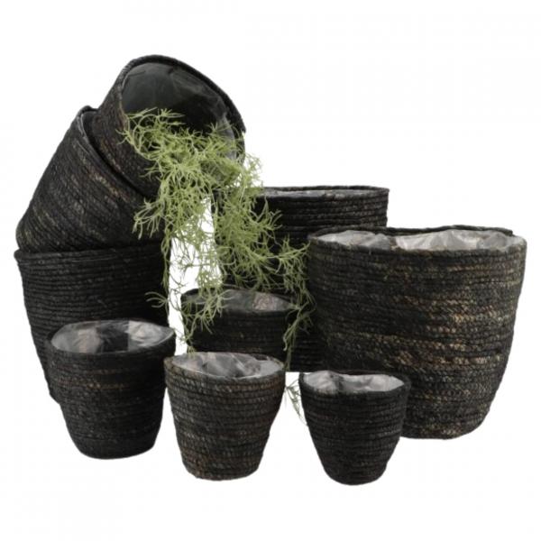 Blumentopf Seegras Korb schwarz 12 cm