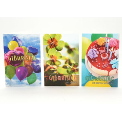 Birthday card colorful - 100 pieces - 3 motifs