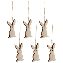Hänger Osterhase, natur, 6er Set, ca. 9cmH