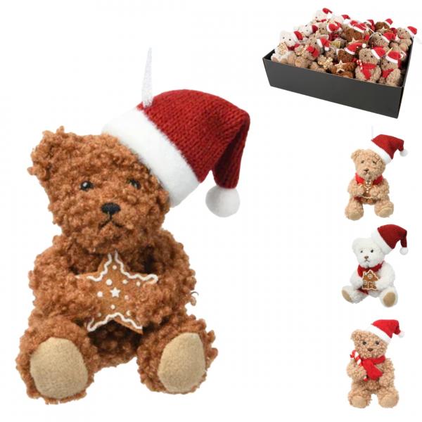 Weihnachts-Teddybär-Anhänger 10 cm 4 Stück sortiert