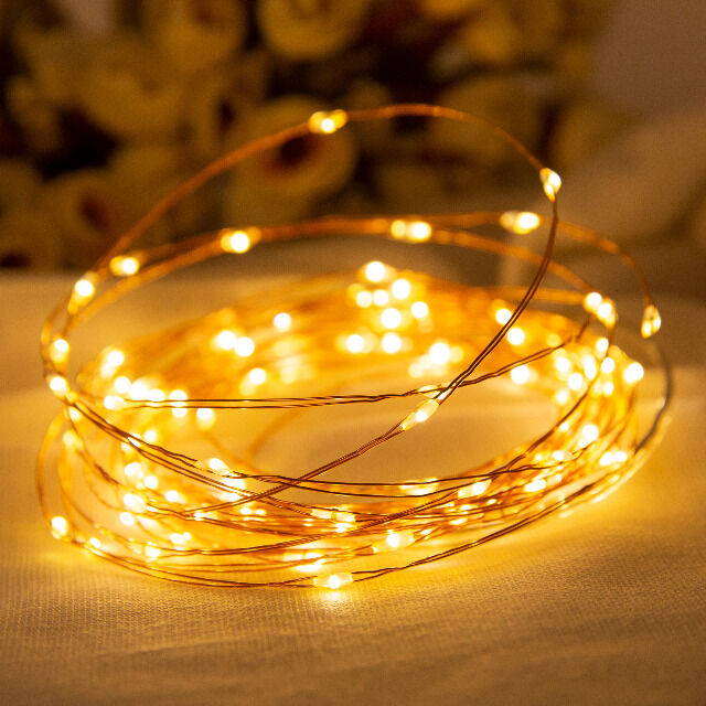 LED Drahtlichterkette | batteriebetrieben | 100 LEDs, warmweiß