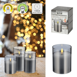 LED real wax candle in glass, New Flame, S, 7.5x10cm