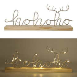 LED Metal Schriftzug HoHoHo auf Holzsockel, M, ca.30cmL
