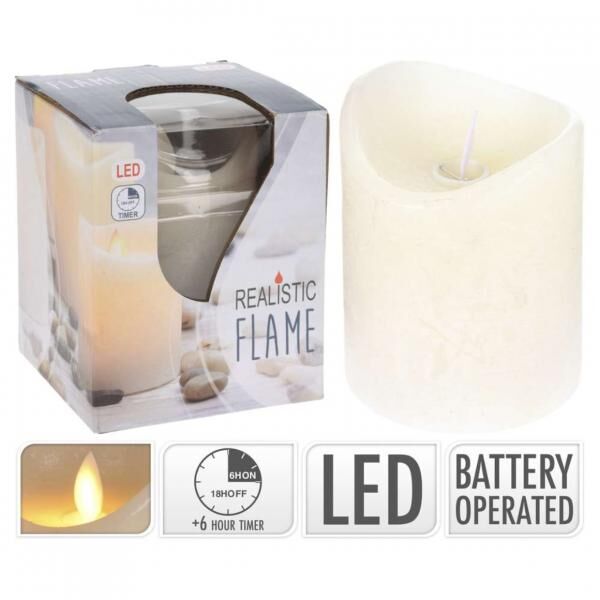 Stumpfe Kerze LED bewegliche Flamme auf Batterie Elfenbein 10 cm