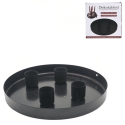 Tray candle holder metal black 20 cm