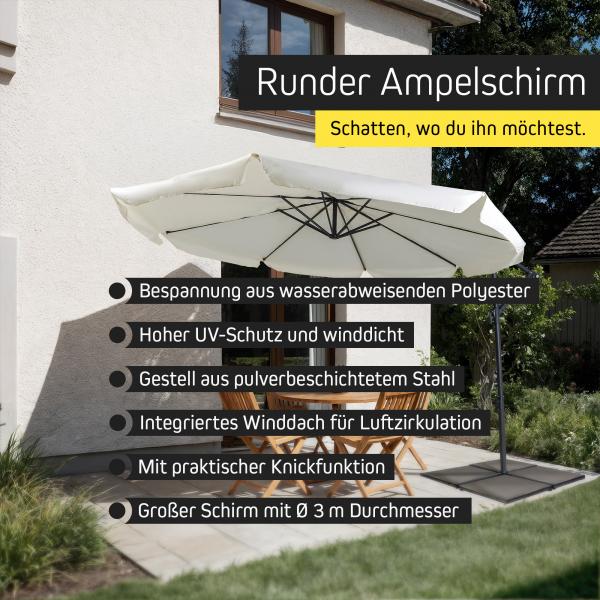 Basic Gartenschirm Rund | 3 m, grau, ecru, marineblau