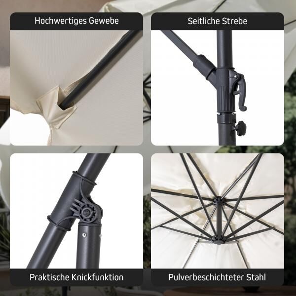 Basic Gartenschirm Rund | 3 m, grau, ecru, marineblau