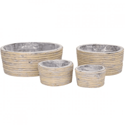 Bloempot Miguel ovaal rotan grijs 32 cm set van 4