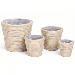 Bloempot Miguel rotan grijs 27 cm set van 4
