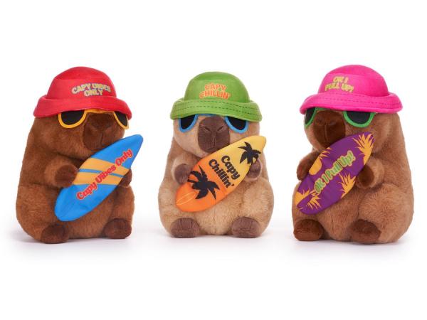 Capybara with surfboard - 3 assorted soft toys - 25 cm