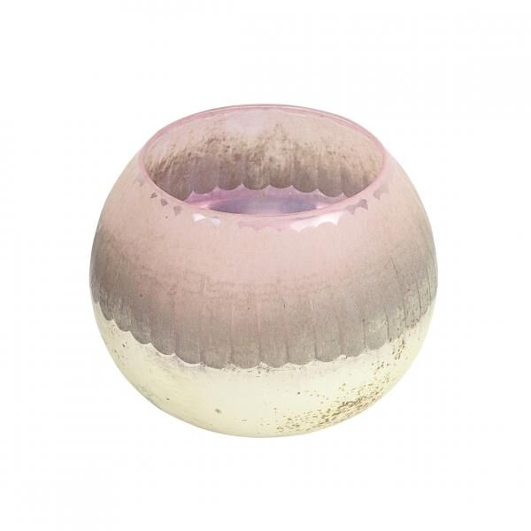 Countryfield Teelichthalter Katica Glas Rosa/Antiksilber M 10 cm