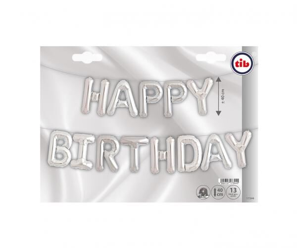 Folienballons silber "Happy Birthday" - 4,6 m