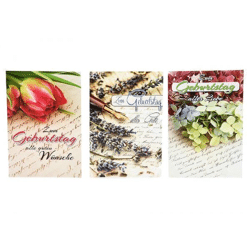 Geburtstagskarte Blumen - 100 Stück - 3 Motive - 11,5 x 17,5 cm