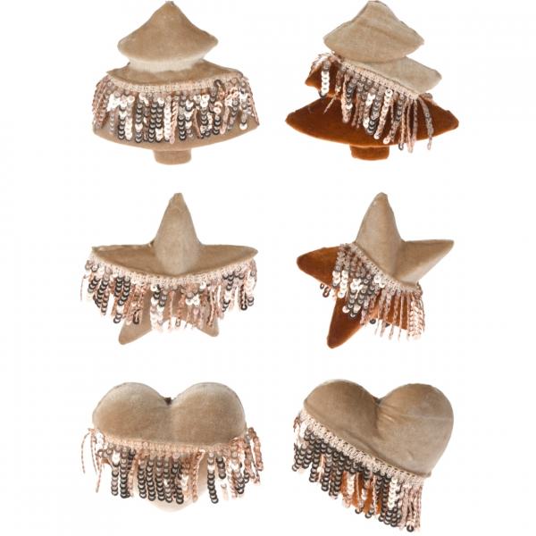 Anhänger Weihnachten Pailletten Samt braun 9 cm 6 Stück sortiert