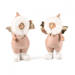 J-line beeld Kerst Engel roze 13.5 cm 2 assorti