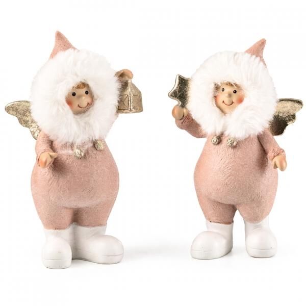J-line Skulptur Weihnachtsengel rosa 22 cm 2 Stück sortiert