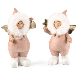 J-line beeld Kerst Engel roze 22 cm 2 assorti