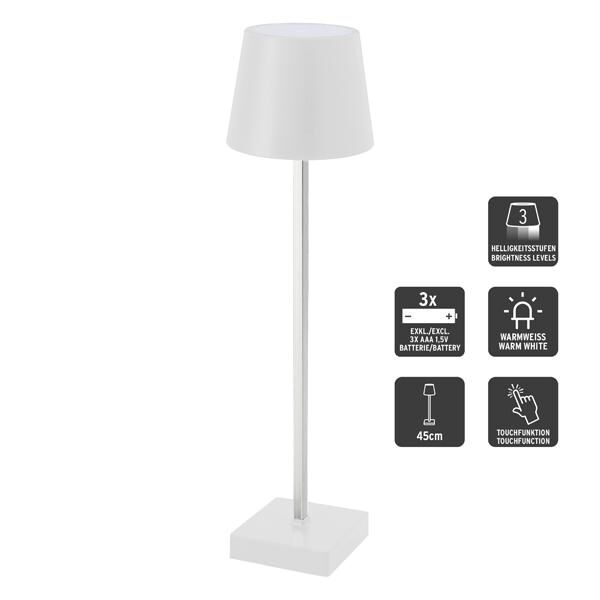 LED Tischleuchte, Batterie, wei&szlig;, L, ca. 45cmH