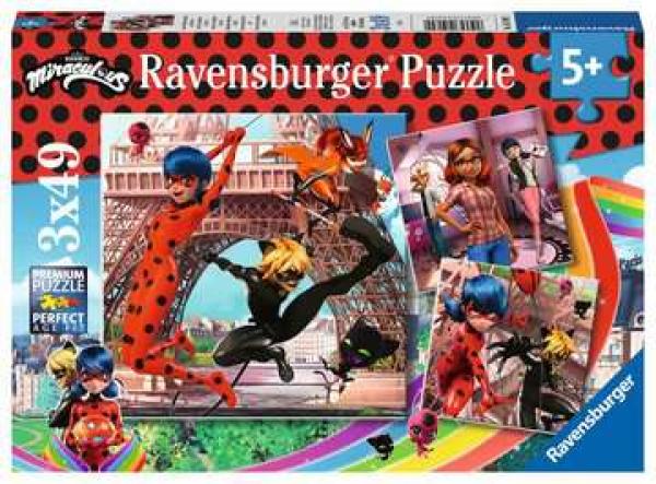 Miraculous / Ladybug - Helden Ladybug und Cat Noir - Puzzle - 3x49 Teile