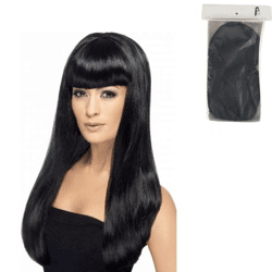 Wig long black one size