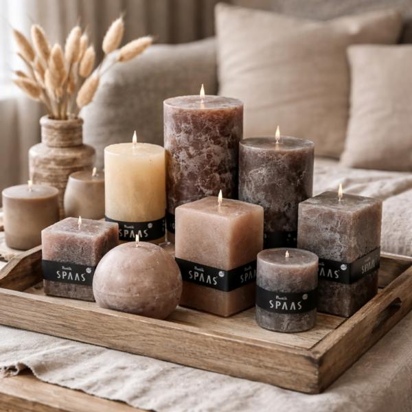 (R) Spaas Block Kerze Rustikales Quadrat taupe 7 x 13 cm.