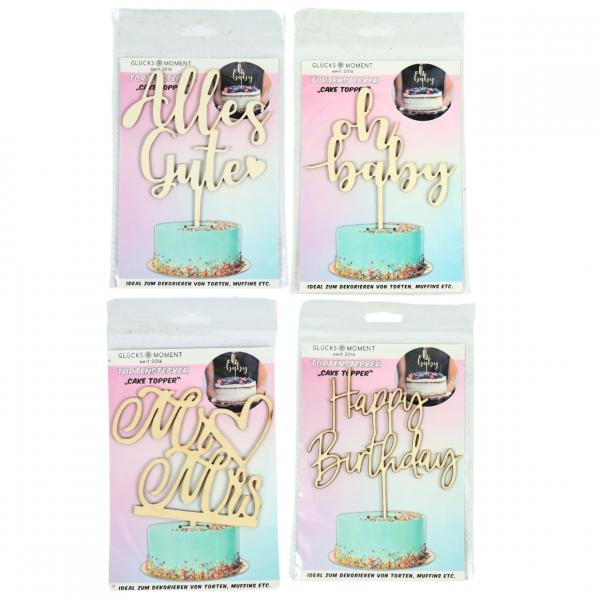 Tortenaufleger Holz 16 cm 4 Stück sortiert