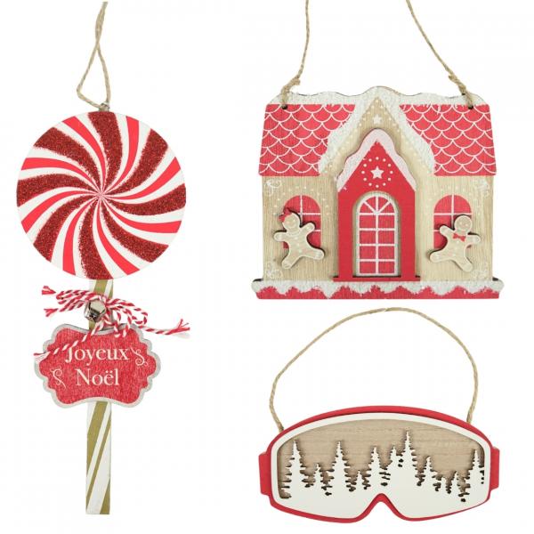 Weihnachts-Anhänger Holz rot 21 cm 3 Stück sortiert