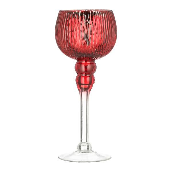 Windlicht auf Fu&szlig;, Rot, Rillen, S, ca. 20cmH