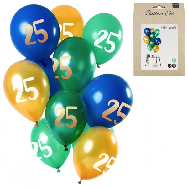 Ballons Golden Emerald Zahl 25 Jahre 30 cm Satz von 12