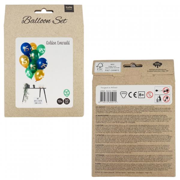 Ballons Golden Emerald Zahl 25 Jahre 30 cm Satz von 12