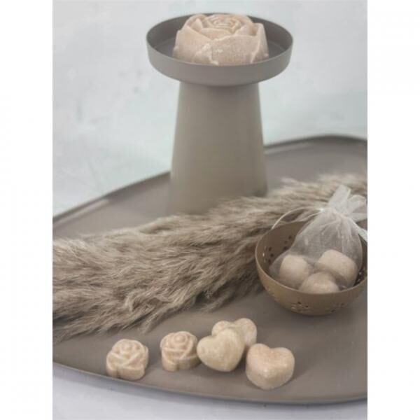 Bernsteinblock Rose Babypuder 2,5 cm Organzabeutel mit 4 Stück