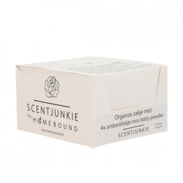 Bernsteinblock Rose Babypuder 2,5 cm Organzabeutel mit 4 Stück