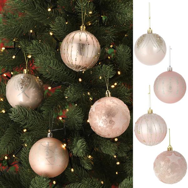 Christmas tree bauble, pink, 4/s, approx. 8cmD